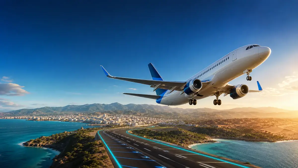 Avion au décollage au-dessus des paysages algériens